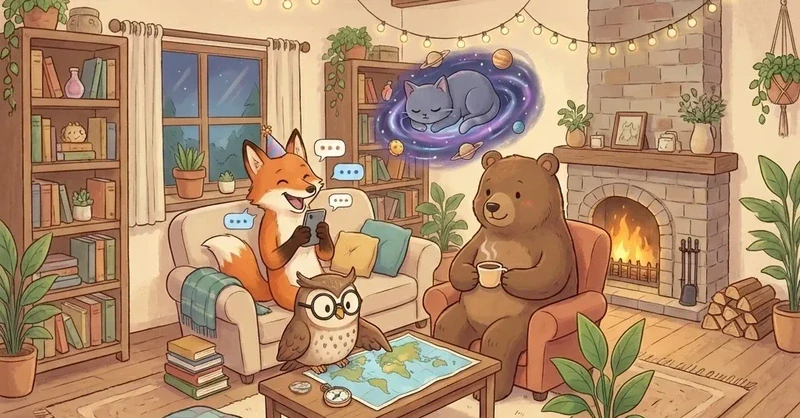 메신저 읽씹 상황을 표현한 단톡방 캐릭터 일러스트