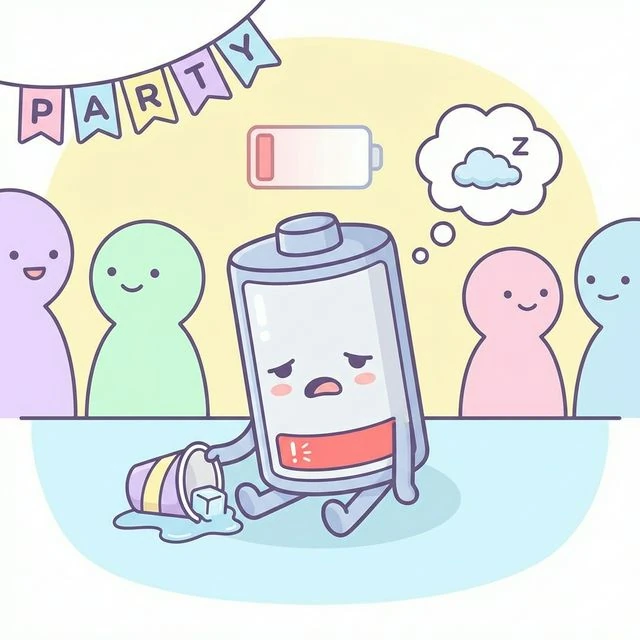 사회적 배터리가 방전된 내향인 일러스트